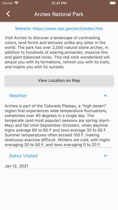 National Parks Tracker App screenshot