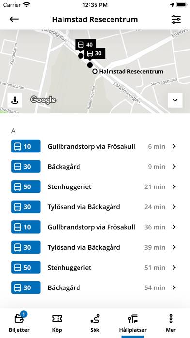 Hallandstrafiken App skärmdump