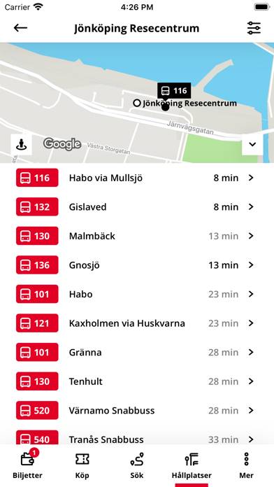 Jönköpings Länstrafik App skärmdump