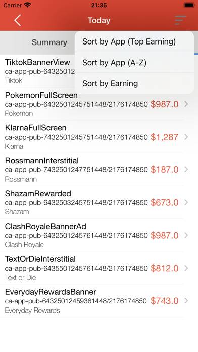 Earnings Report for Admob Pro App skärmdump
