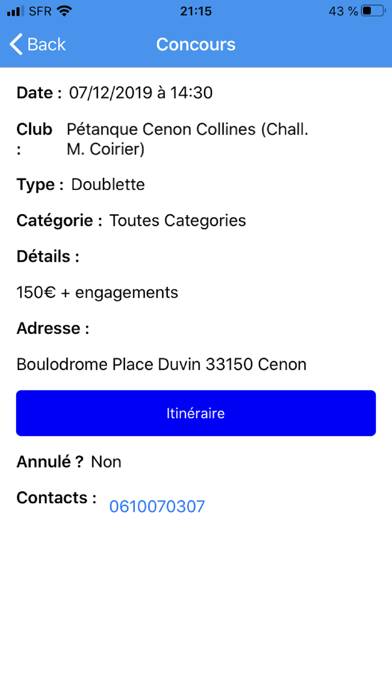 Pétanque Calendriers Concours App screenshot #2