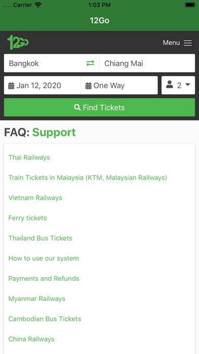 12Go Train, Bus, Ferry, Vol Capture d'écran de l'application