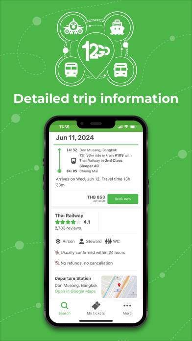 12Go Train, Bus, Ferry, Vol Capture d'écran de l'application