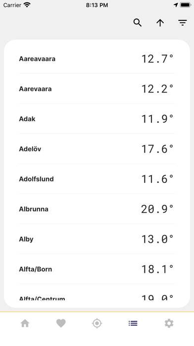 Temperatur.nu App skärmdump