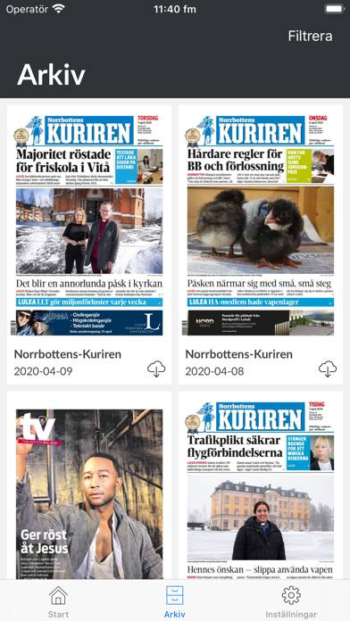 E-tidning Kuriren App skärmdump