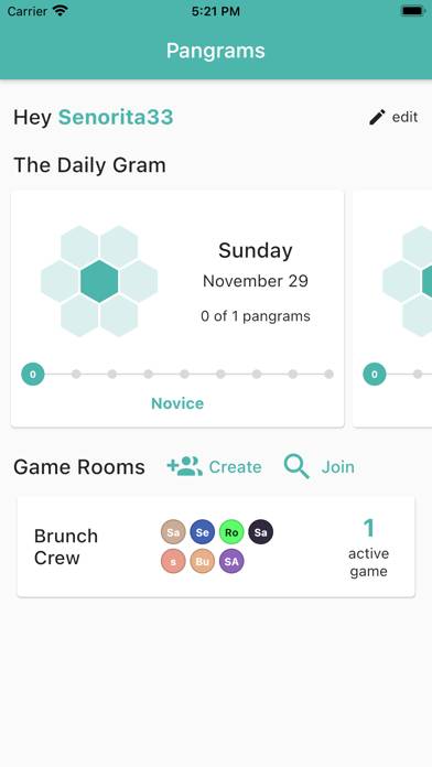 Pangrams game screenshot