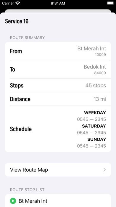 Singapore Buses App screenshot