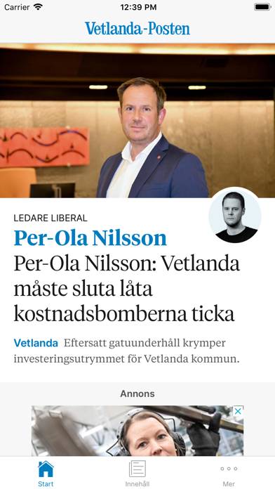 Vetlanda-Posten Nyhetsapp skärmdump