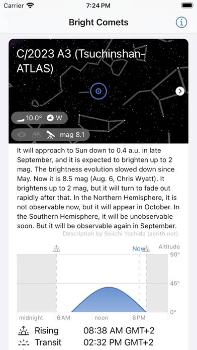 Bright Comets App-Screenshot