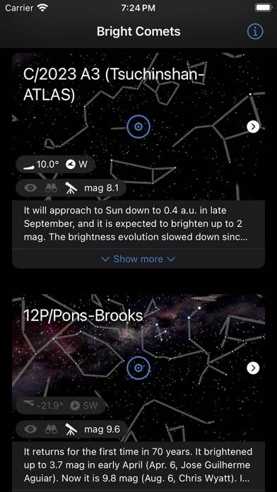 Bright Comets App-Screenshot