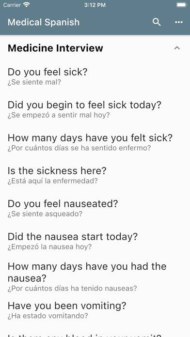 Spanish Medical Phrases App screenshot