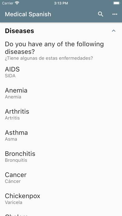 Spanish Medical Phrases App screenshot