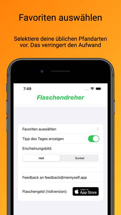 Flaschengeld App-Screenshot