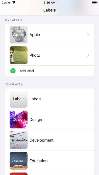 Labels Widget App screenshot