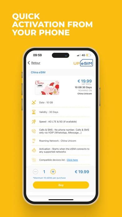 UPeSIM: eSIM internationale Capture d'écran de l'application