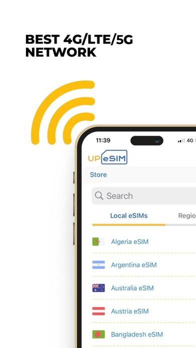 UPeSIM: eSIM internationale Capture d'écran de l'application