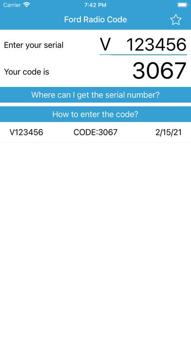 Radio Code for Ford V Serial Schermata dell'app #2
