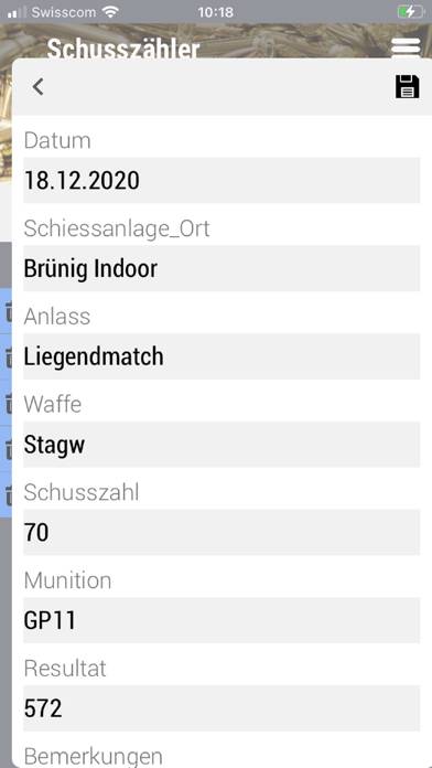 Schusszähler-Schiesstagebuch App-Screenshot