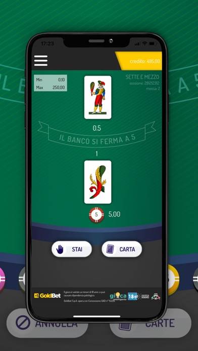 Goldbet Sette E Mezzo schermata del gioco