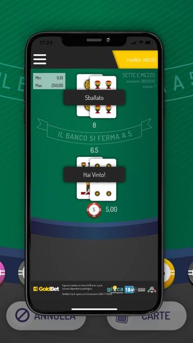 Goldbet Sette E Mezzo schermata del gioco