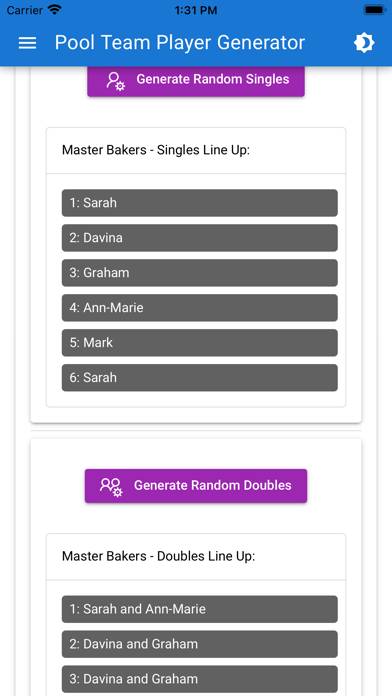 Pool Team Generator App screenshot