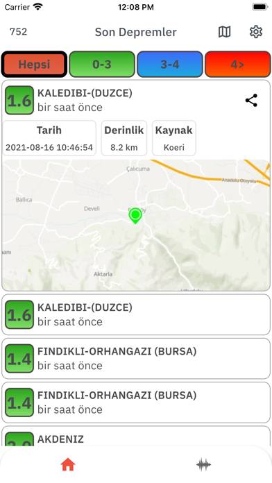 Son Depremler (Bildirimli) Uygulama ekran görüntüsü #5