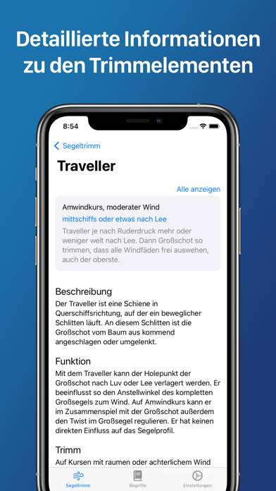 Segeltrimm App-Screenshot