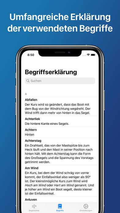 Segeltrimm App-Screenshot