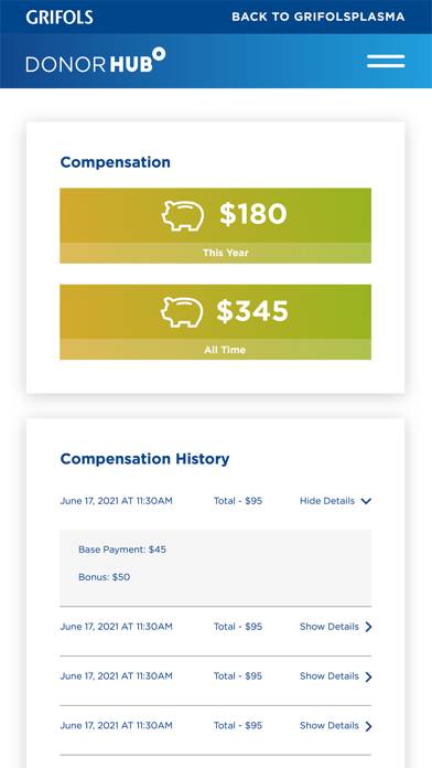 Grifols Plasma Donor Hub App screenshot