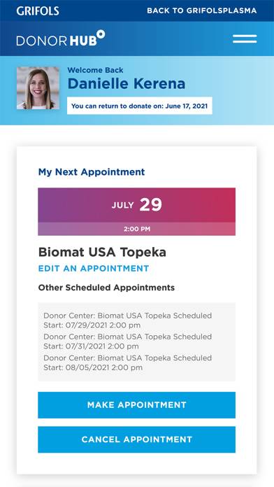 Grifols Plasma Donor Hub App screenshot #4