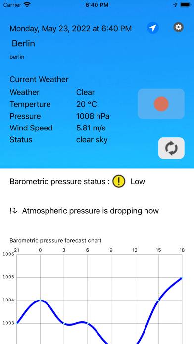 Barometric pressure forecast screenshot