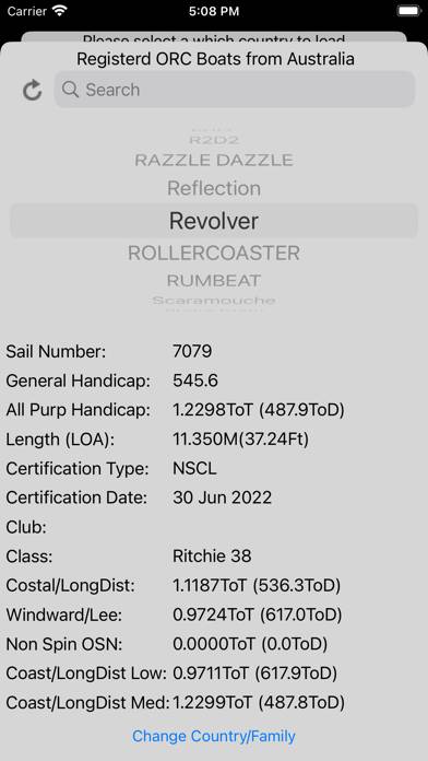 ORC Yacht Certificate Data App screenshot