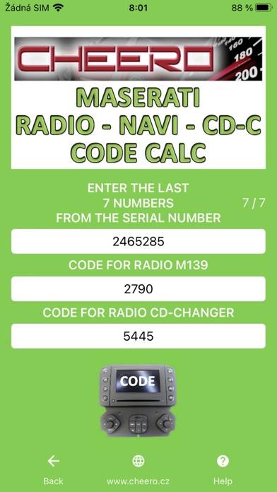 RADIO CODE for MASERATI Schermata dell'app