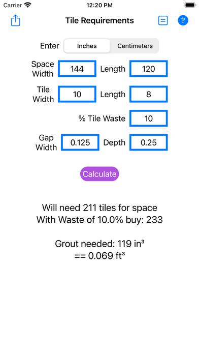 Tile & Grout Calculator Bildschirmfoto