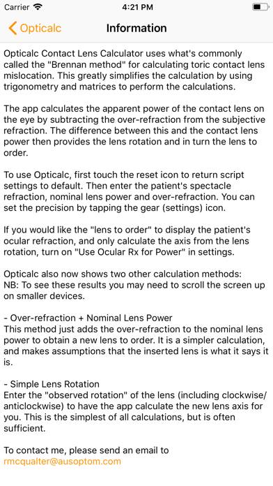 Opticalc Contact Lens Calc App screenshot #2