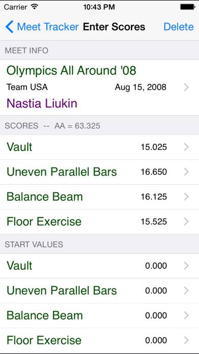 Gymnastics Meet Tracker App screenshot