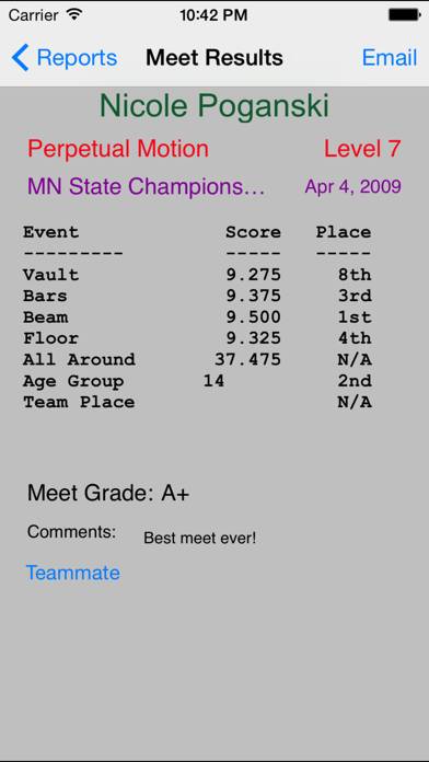 Gymnastics Meet Tracker App screenshot