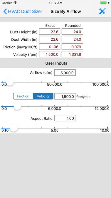 HVAC Duct Sizer screenshot