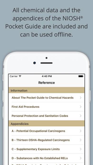 Chemical Hazards Pocket Guide App screenshot