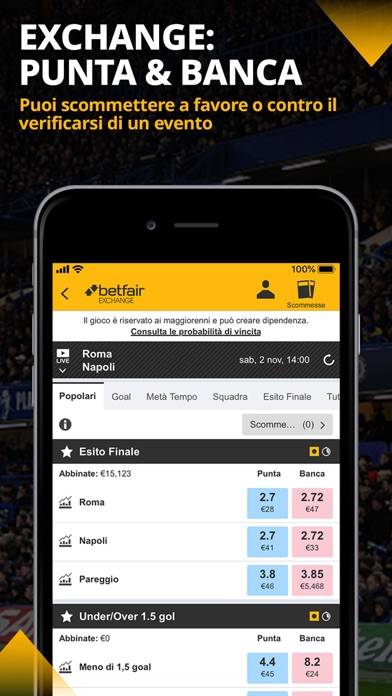 Betfair Exchange Schermata dell'app