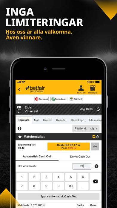 Betfair Spelbörsen App skärmdump