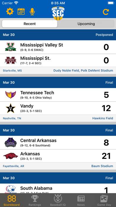 SEC Baseball App screenshot #1