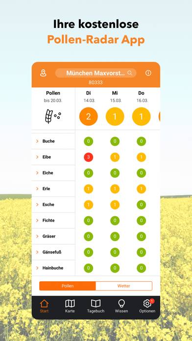 Ratiopharm Pollen-Radar App-Screenshot