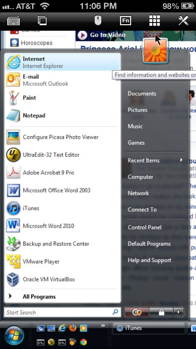 Conexión al PC Captura de pantalla de la aplicación
