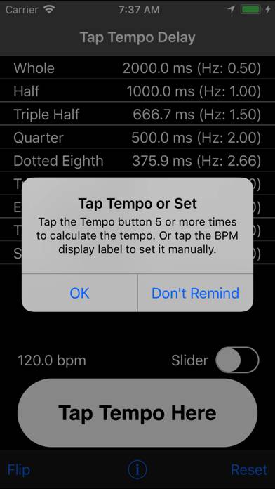 Tap Delay & Tempo Calculator App screenshot #1
