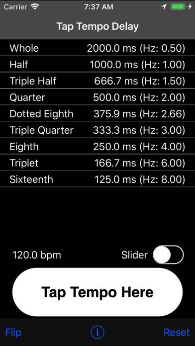 Tap Delay & Tempo Calculator App screenshot #2