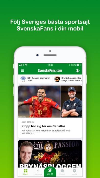 SvenskaFans App skärmdump #1