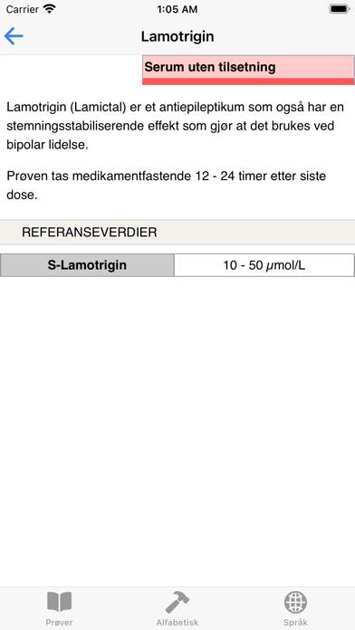 Blodprøver App skärmdump