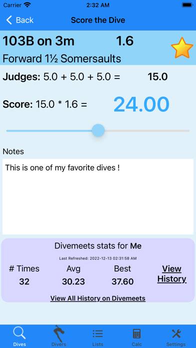 Dive List App skärmdump #4