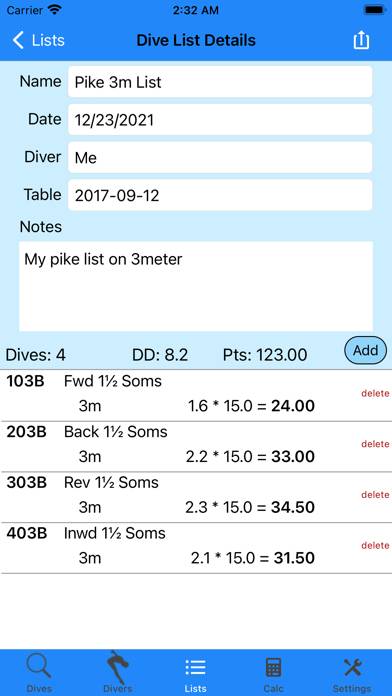 Dive List App skärmdump #6